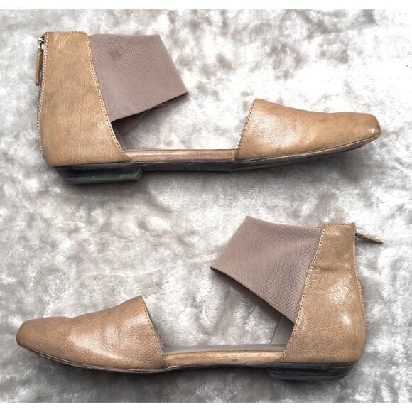 Eileen Fisher Allot Taupe Leather MeshPointed Toe Mesh Strap Flats Women Size 10 - Picture 4 of 15
